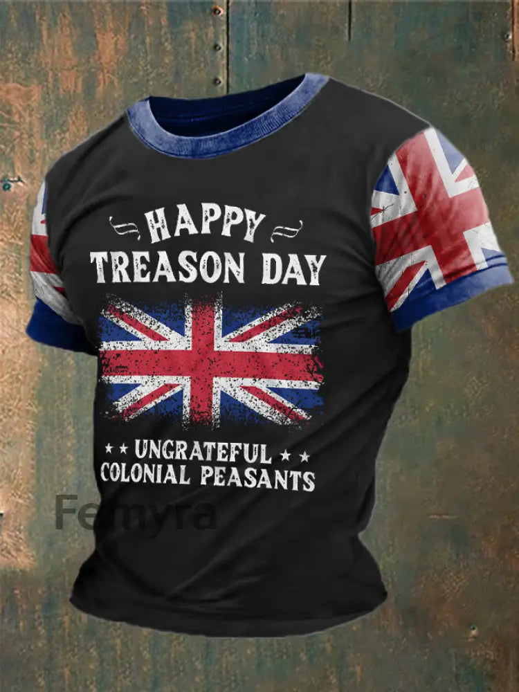 Men’s Funny Happy Treason Day Printed T-shirt Black / S
