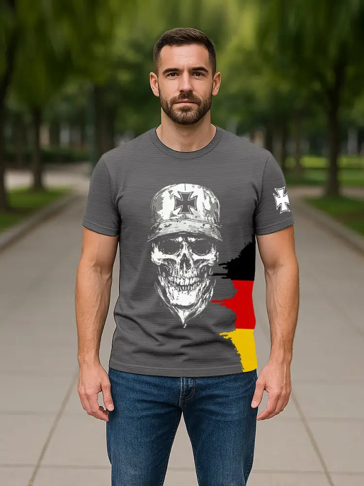 Men’s German Iron Cross Skull Print T-shirt Gray / S
