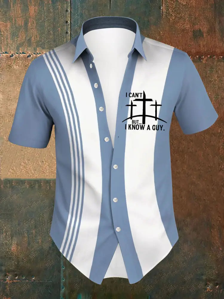 Men’s I Can’t But I Know A Guy Print Shirt Blue / S