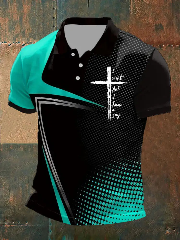 Men’s I Can’t But I Know A Guy Printed Polo Shirt Aqua Blue / S