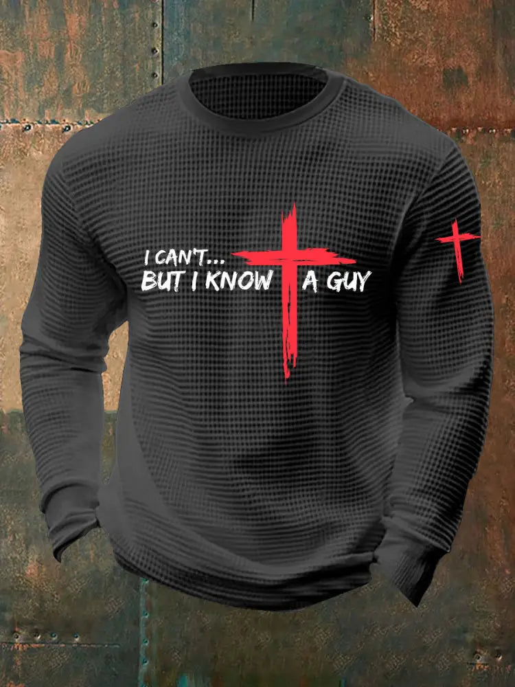 Men’s I Can’t But I Know A Guy Waffle Print T-shirt Dark Gray / S