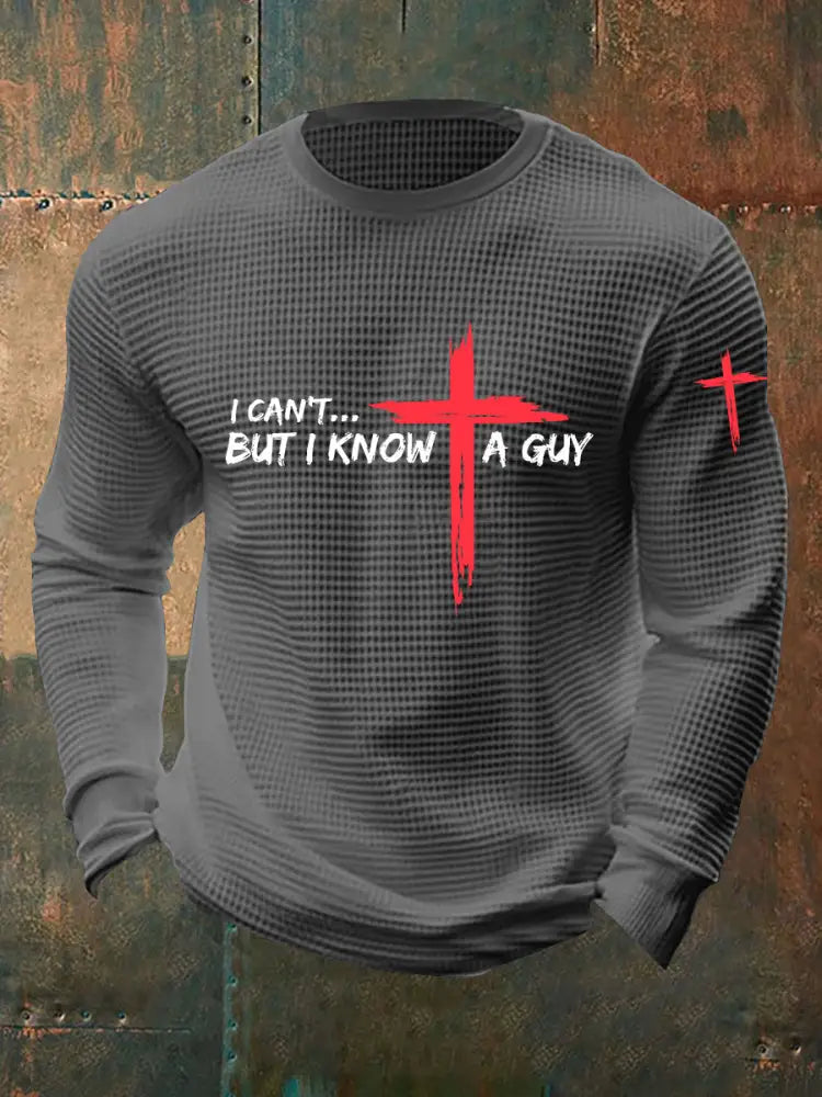 Men’s I Can’t But I Know A Guy Waffle Print T-shirt Light Gray / S