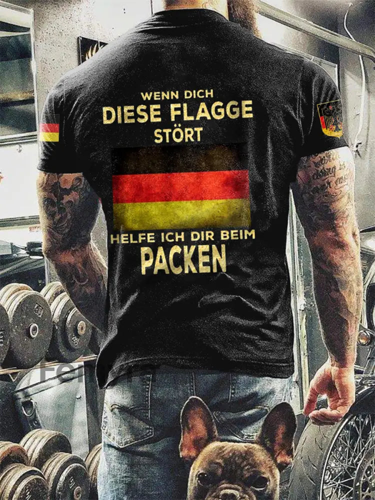 Men’s Wenn dich diese flagge stört helfe ich dir beim packen Printed Short Sleeve T-Shirt Black / S