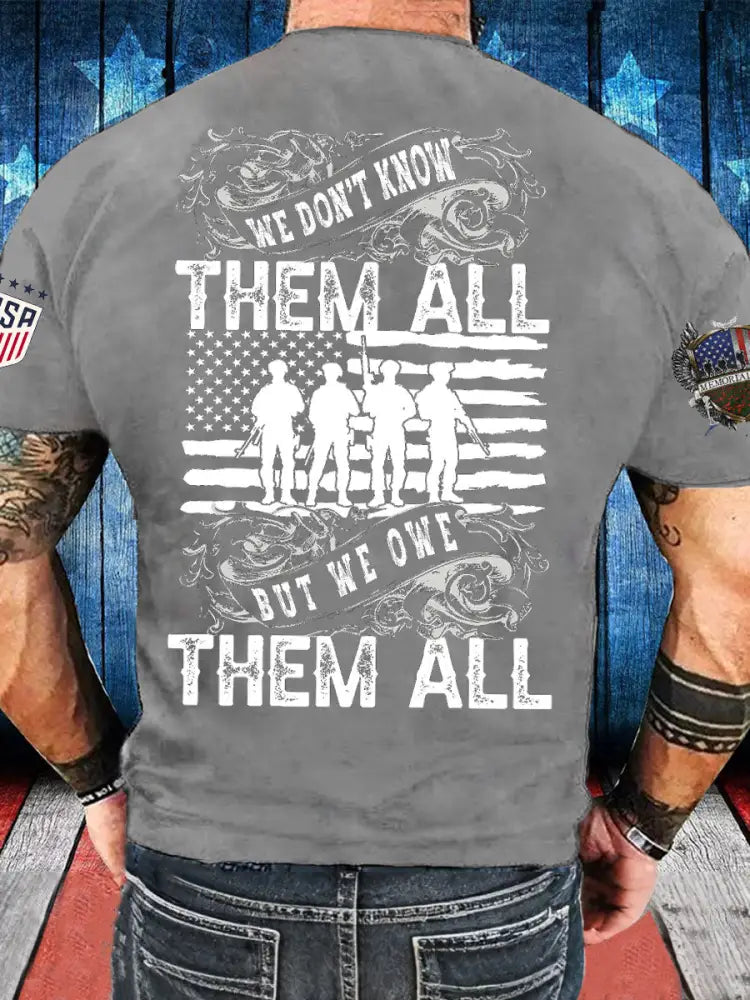 Men’s Memorial Day Veteran We Owe Them All Printed T-shirt Light Gray / S