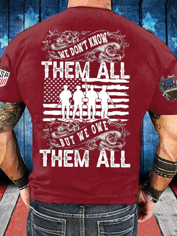 Men’s Memorial Day Veteran We Owe Them All Printed T-shirt Red / S