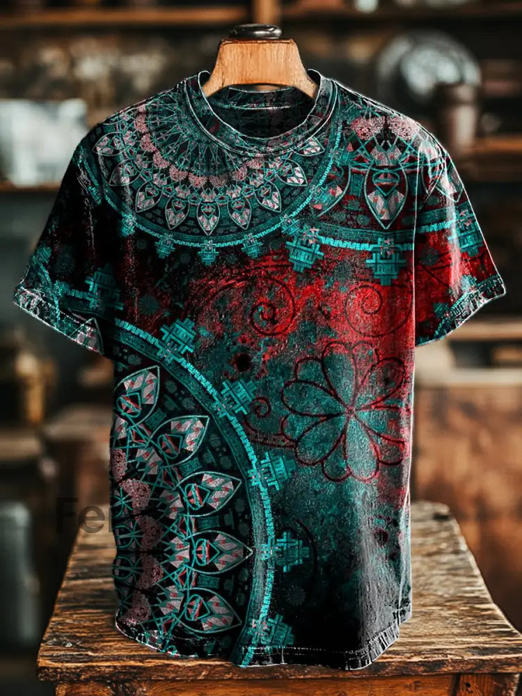 Unisex Retro Dark Kaleidoscope Print Casual Loose Short Sleeve T-Shirt Colorful / S