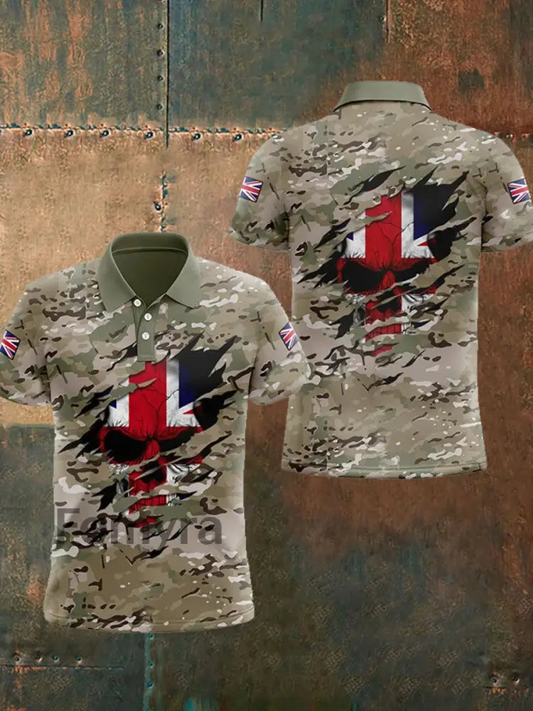 Men’s UK Flag Skull Camouflage Print Casual Top Camouflage / S