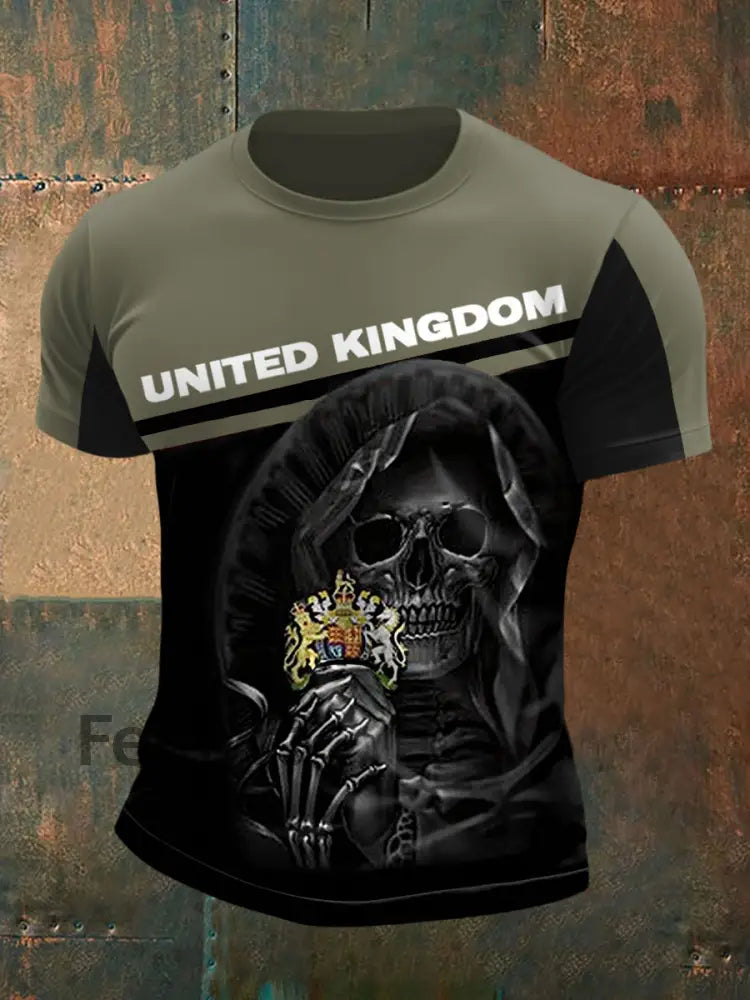 Men’s United Kingdom Skull Print Casual Tee Army Green / S
