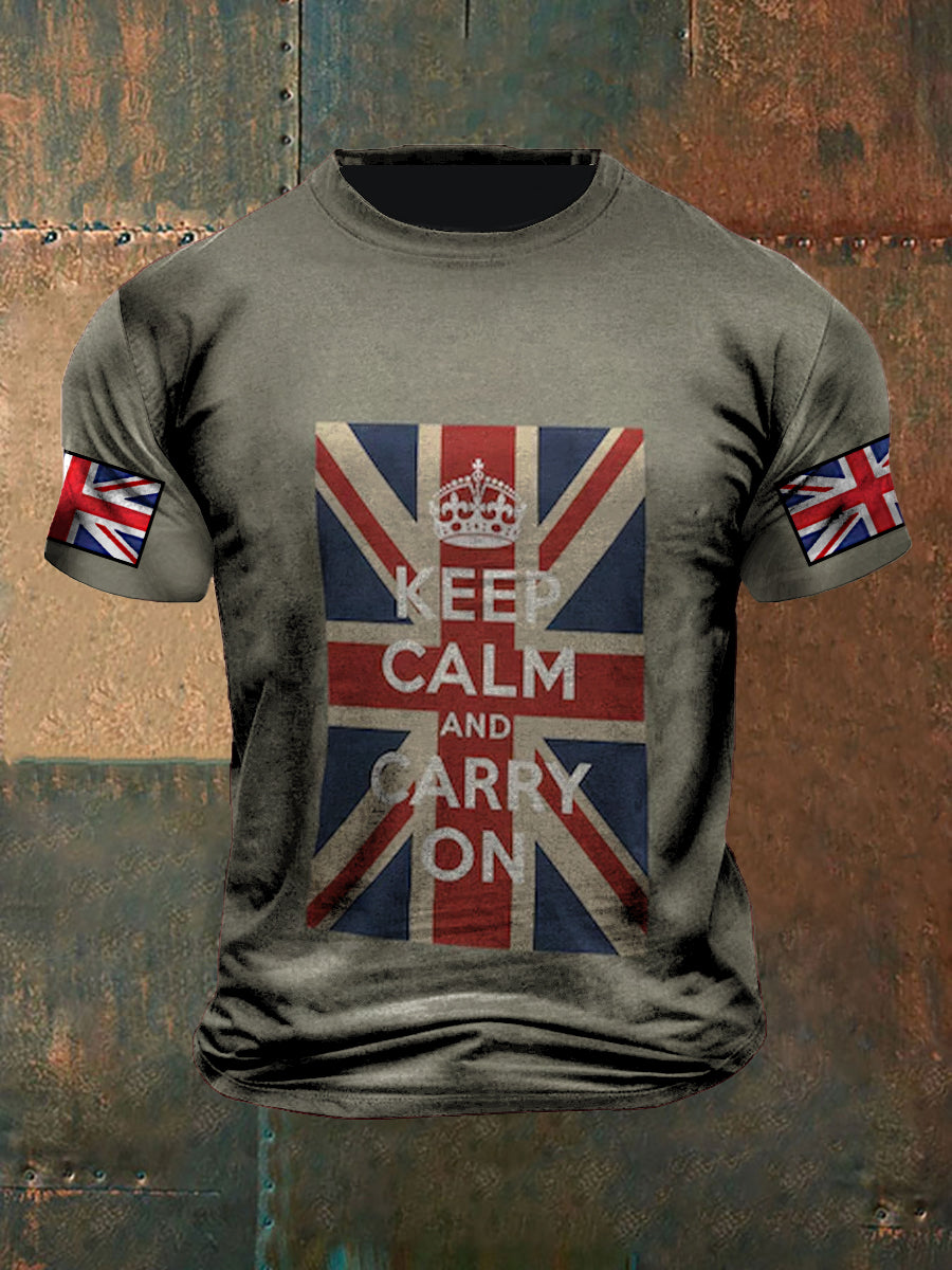 Unisex Vintage Veteran British Flag Abstract Print Casual Cotton Short Sleeve T-Shirt