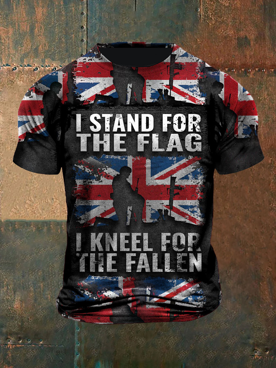Unisex Vintage Veteran British Flag Abstract Print Casual Cotton Short Sleeve T-Shirt