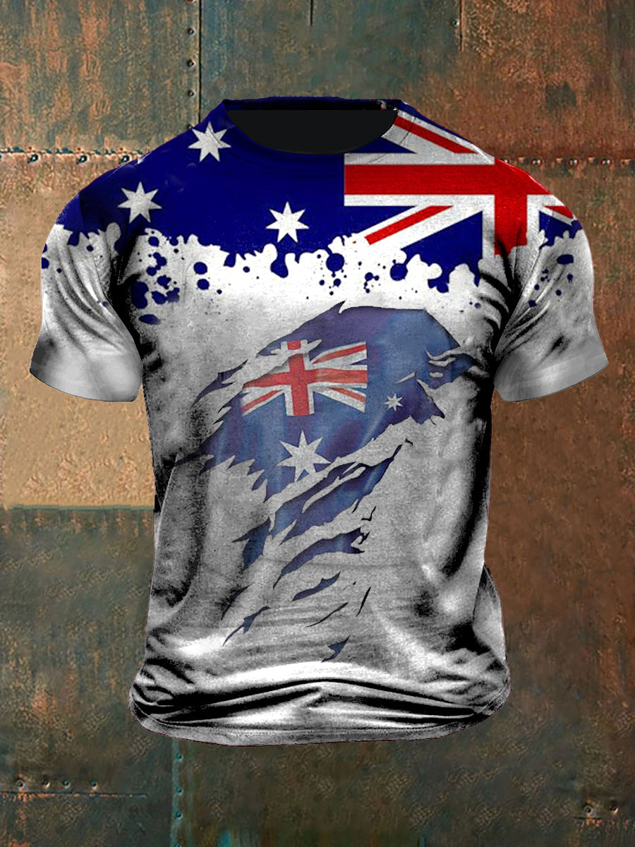 Unisex Vintage British Flag Patchwork Gradient Abstract Print Casual Cotton Short Sleeve T-Shirt