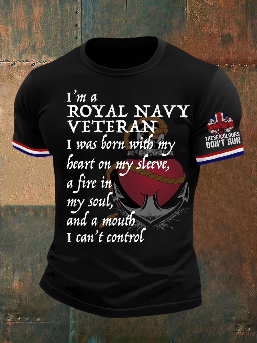 Men's Vintage British Veterans Memorial Art Print Casual T-Shirt