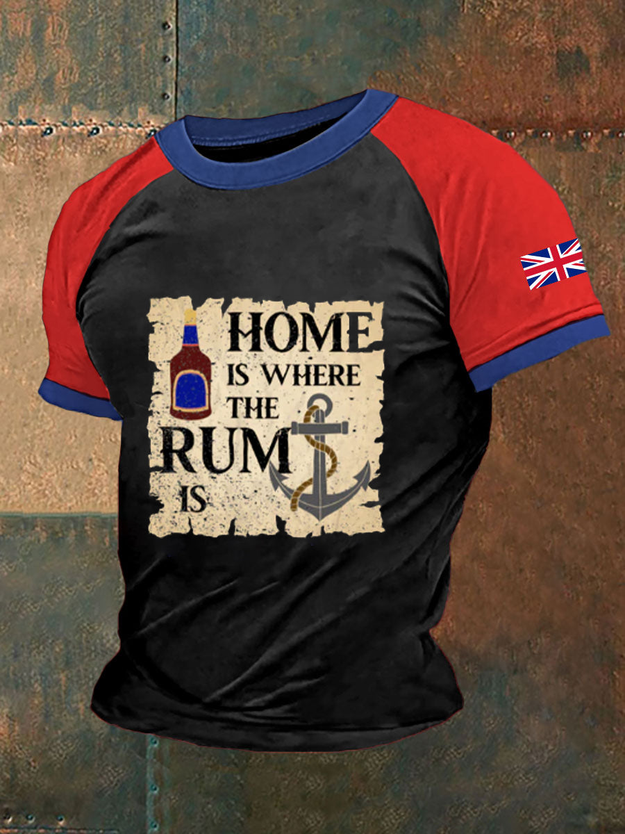 Men's vintage rum & British Royal Navy casual short-sleeved T-shirt