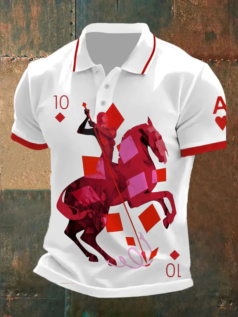 Men's Retro Poker Art Print Casual Polo Shirt
