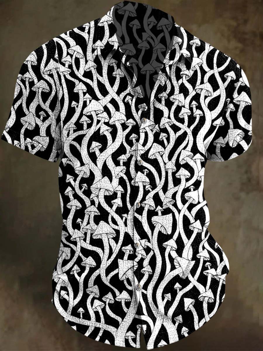 Dark Mushroom Print Casual Short Sleeve Shirt