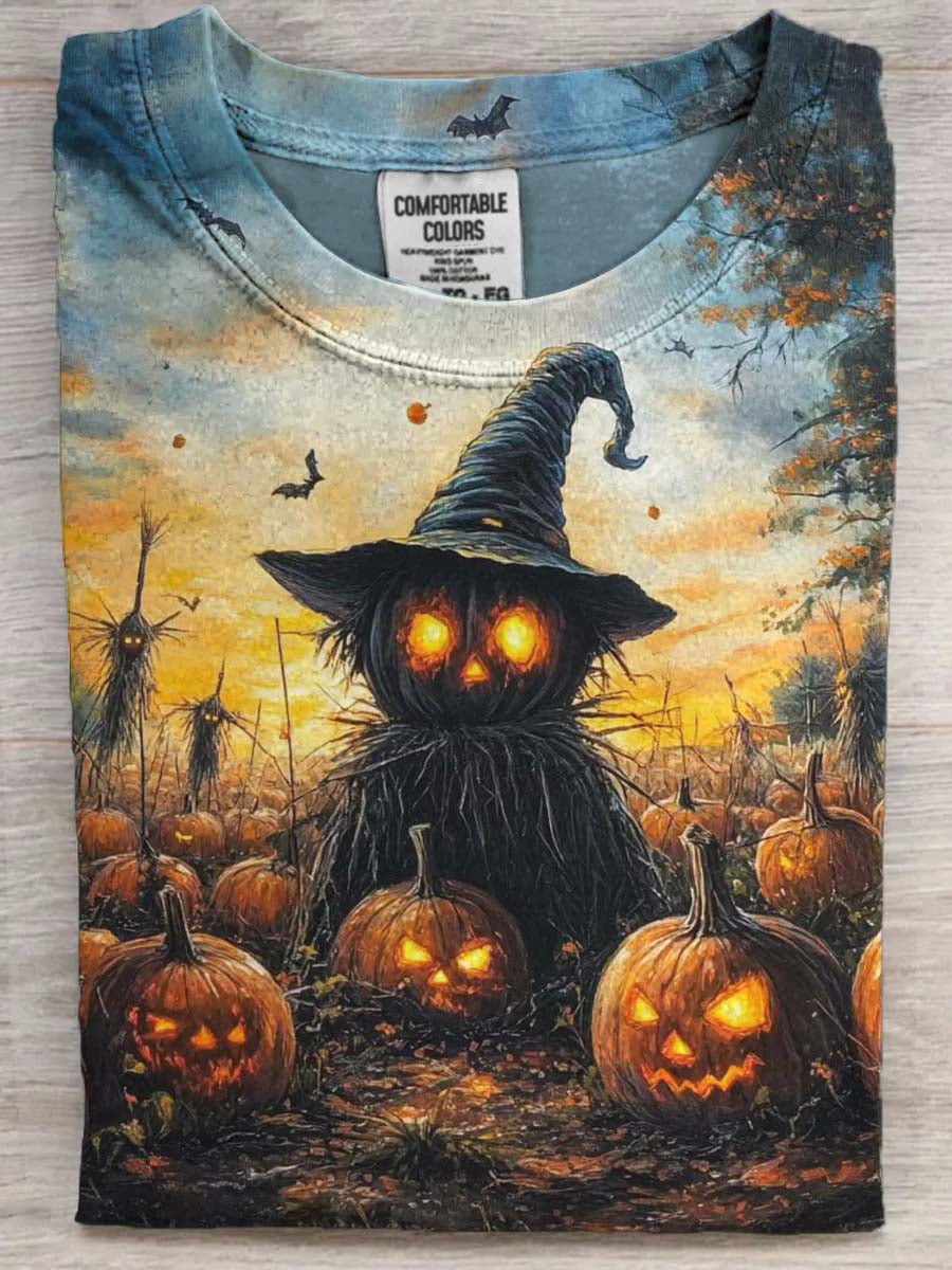 Halloween Evil Pumpkin Print Casual Short Sleeve T-Shirt