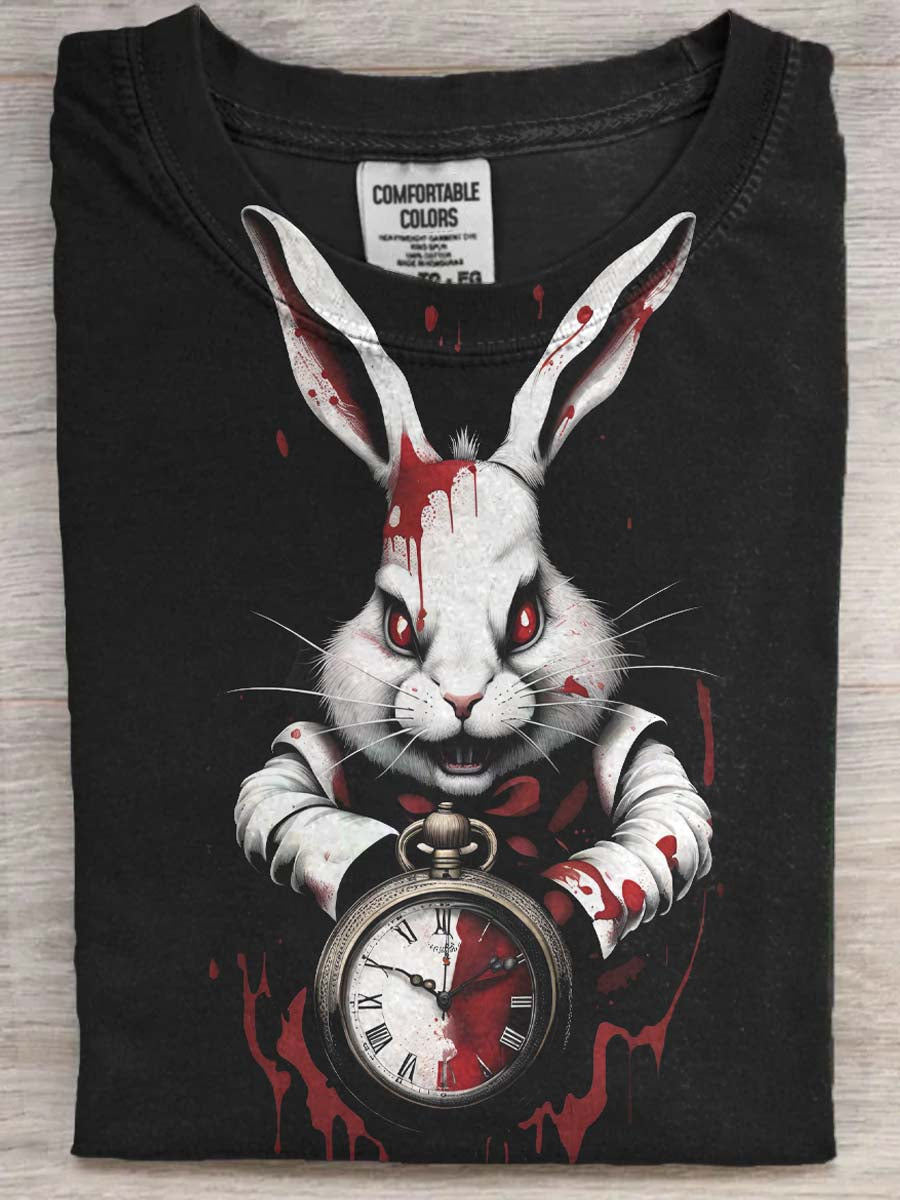 Halloween Evil Bunny Print Casual Short Sleeve T-Shirt