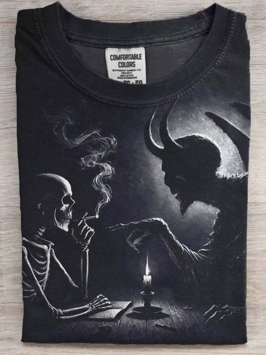 Halloween Skull & Satan Print Casual Short Sleeve T-Shirt