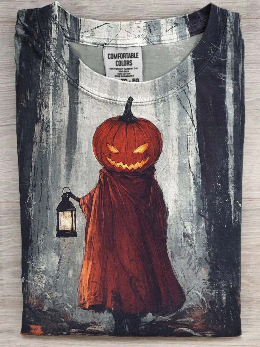 Halloween Evil Pumpkin Man Print Casual Short Sleeve T-Shirt