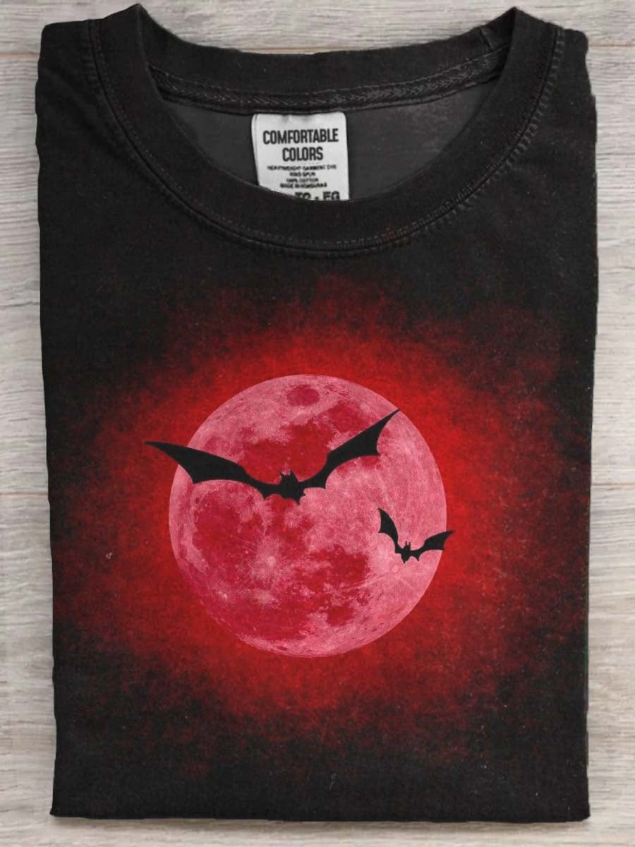 Halloween Bat Print Casual Short Sleeve T-Shirt