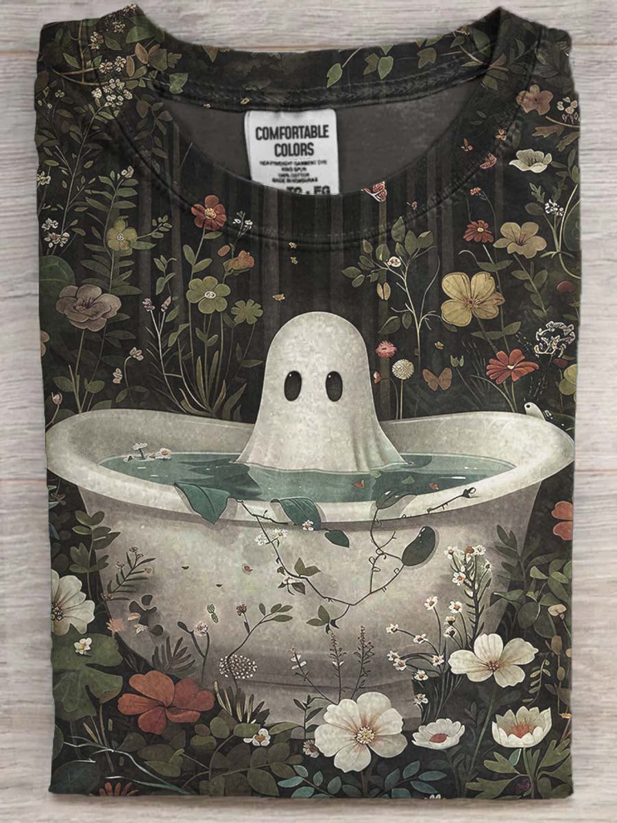 Halloween Cute Ghost Print Casual Short Sleeve T-Shirt
