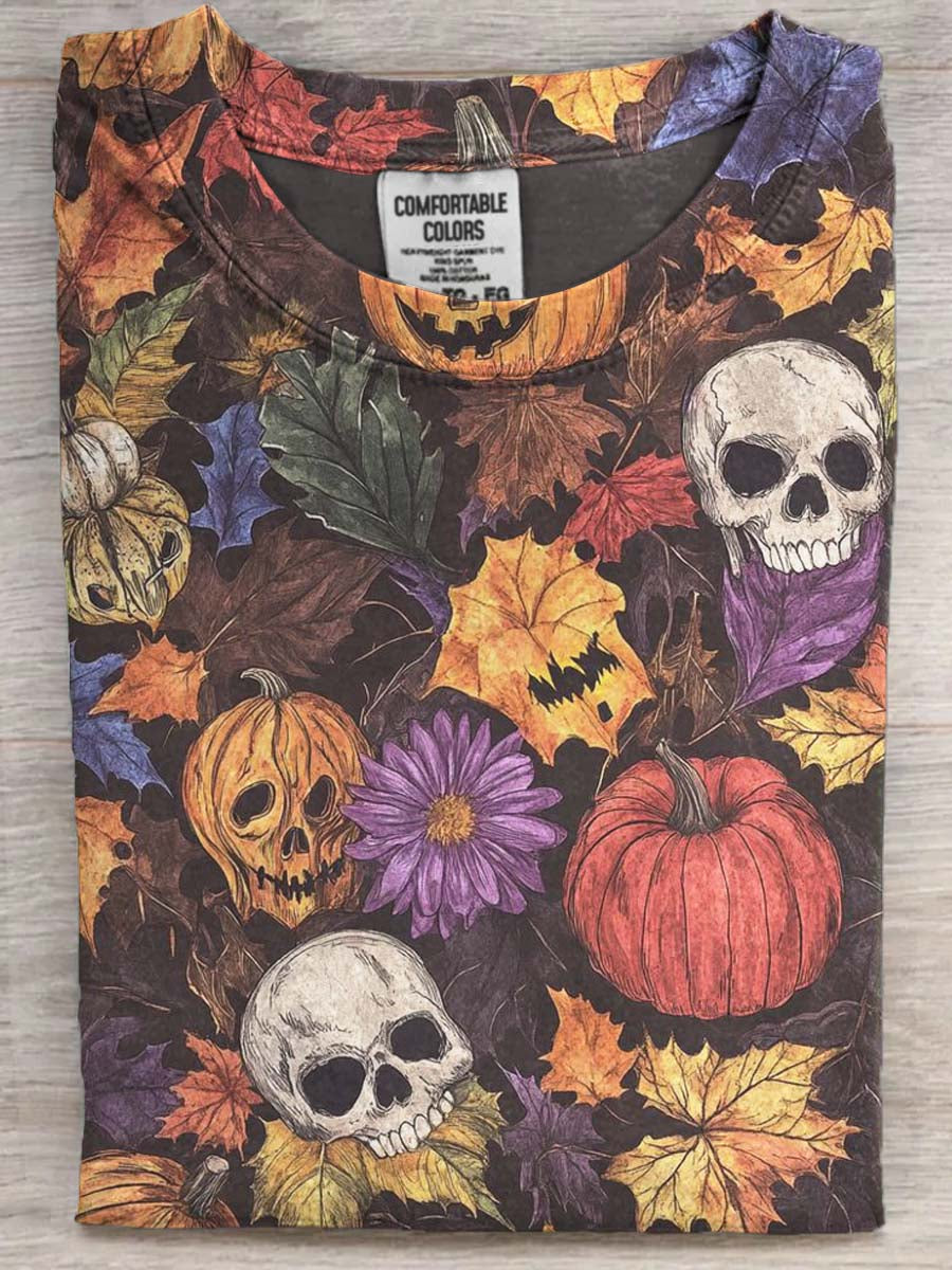 Halloween Pumpkin Skull Print Casual Short Sleeve T-Shirt