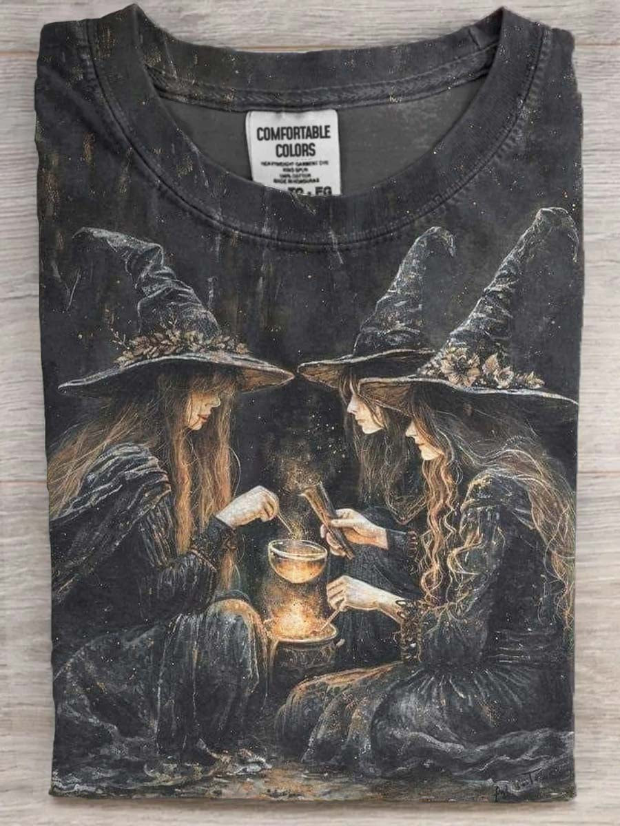 Halloween Witches Printed Casual Short Sleeve T-Shirt