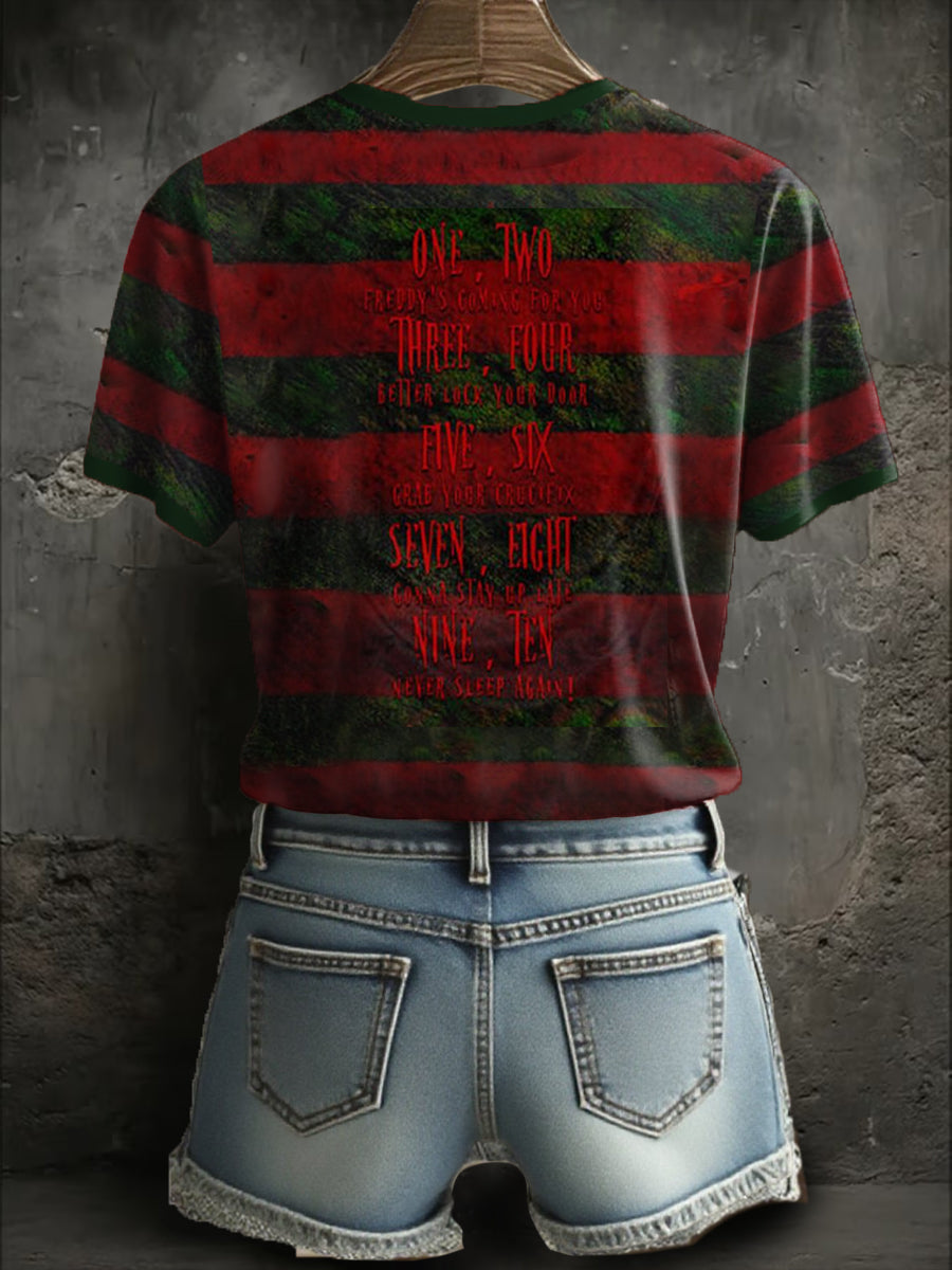 Women's Halloween Horror Never Sleep Again Printed T-shirt