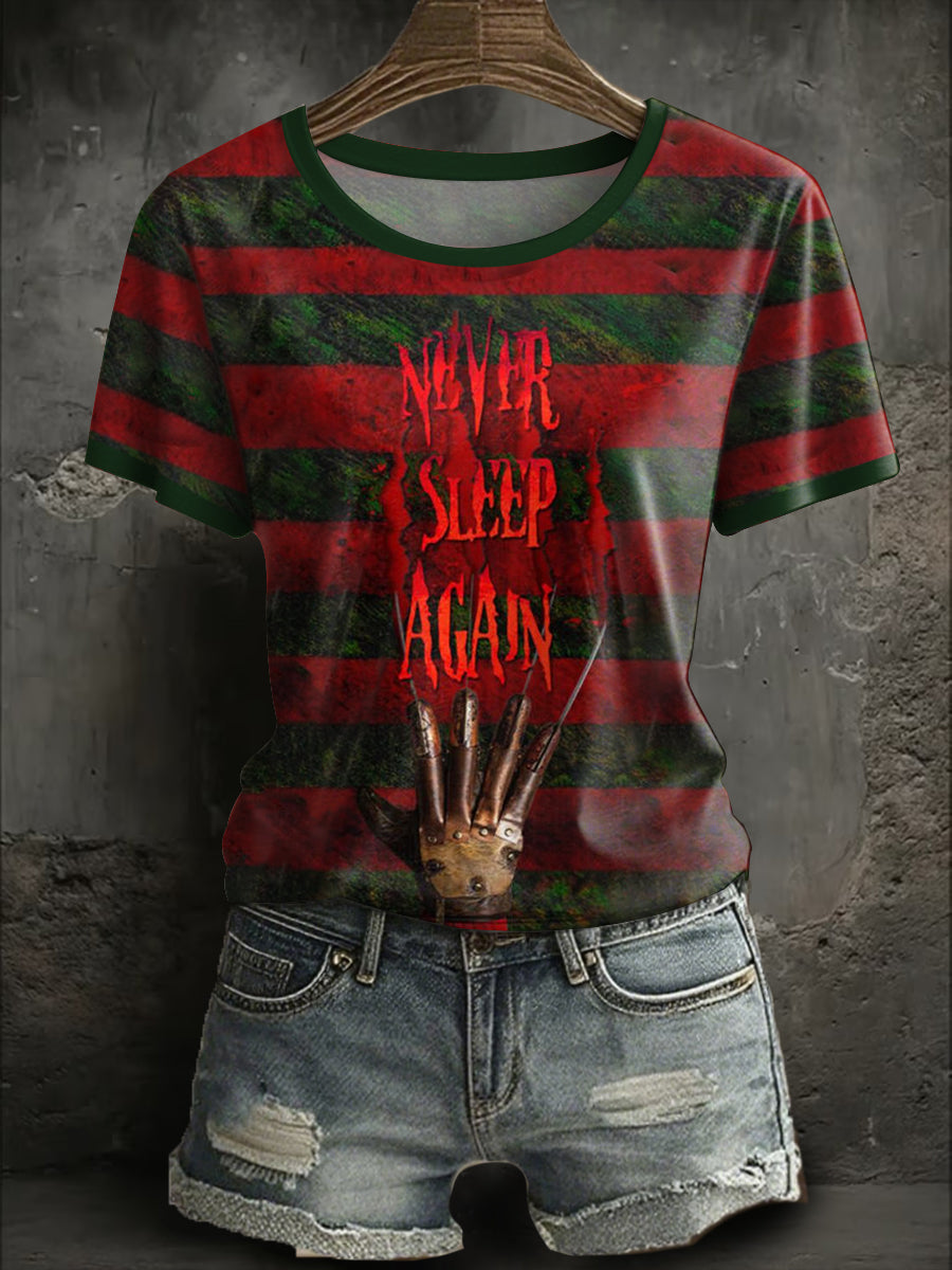 Women's Halloween Horror Never Sleep Again Printed T-shirt