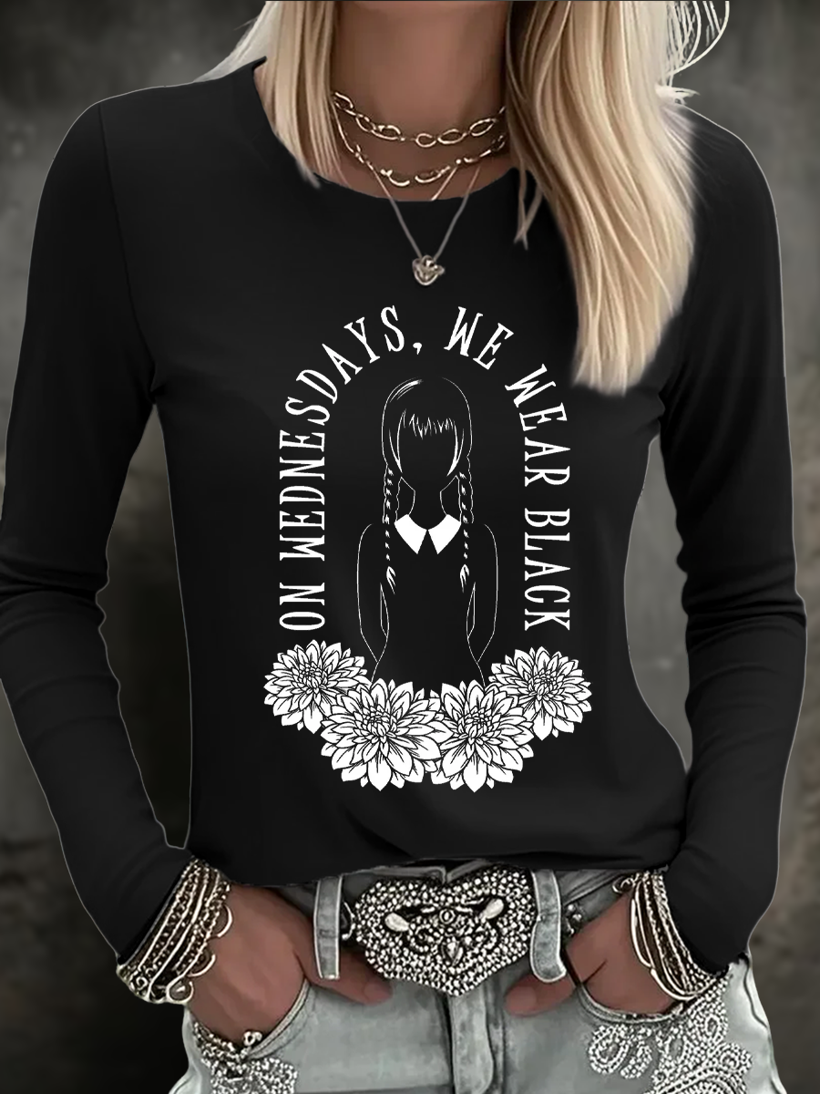 Women's Halloween Wednesday We Wear Black PrintedT-shirt