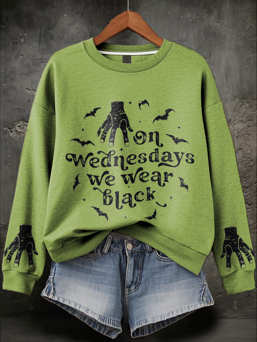 Women's Halloween Wednesday We Wear Black Printed Sweatshirt