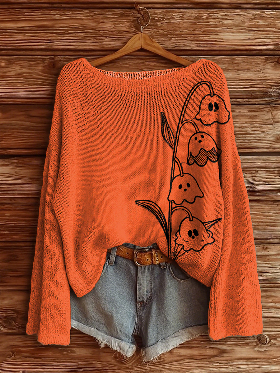 Women's Halloween Boo Round Neck Knit Sweater