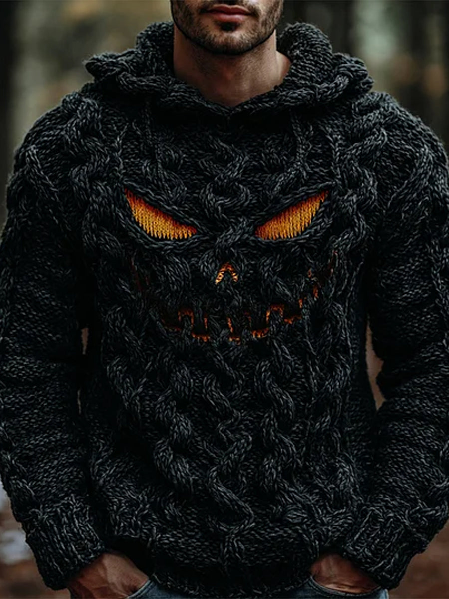 Halloween Evil Pumpkin Emoji Men's Hooded Sweater