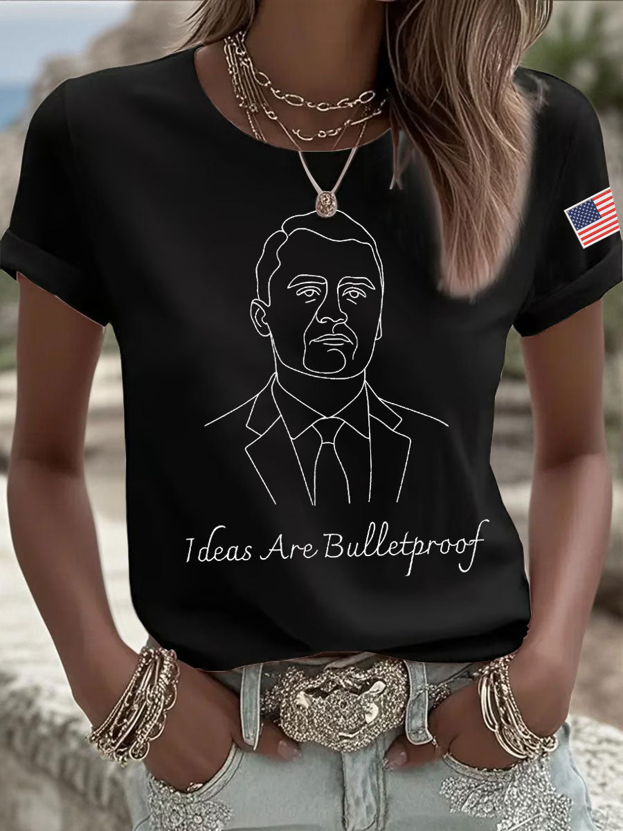 Women's Ideas Are Bulletproof Print Casual T-shirt