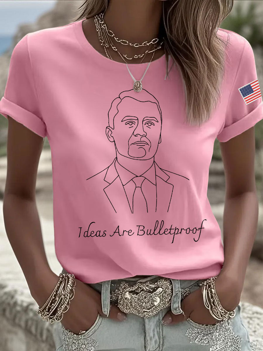 Women's Ideas Are Bulletproof Print Casual T-shirt