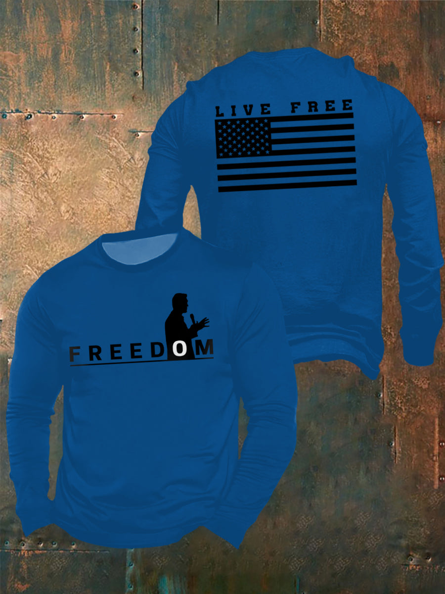 Men's Freedom Live Free Print long sleeve round neck T-shirt