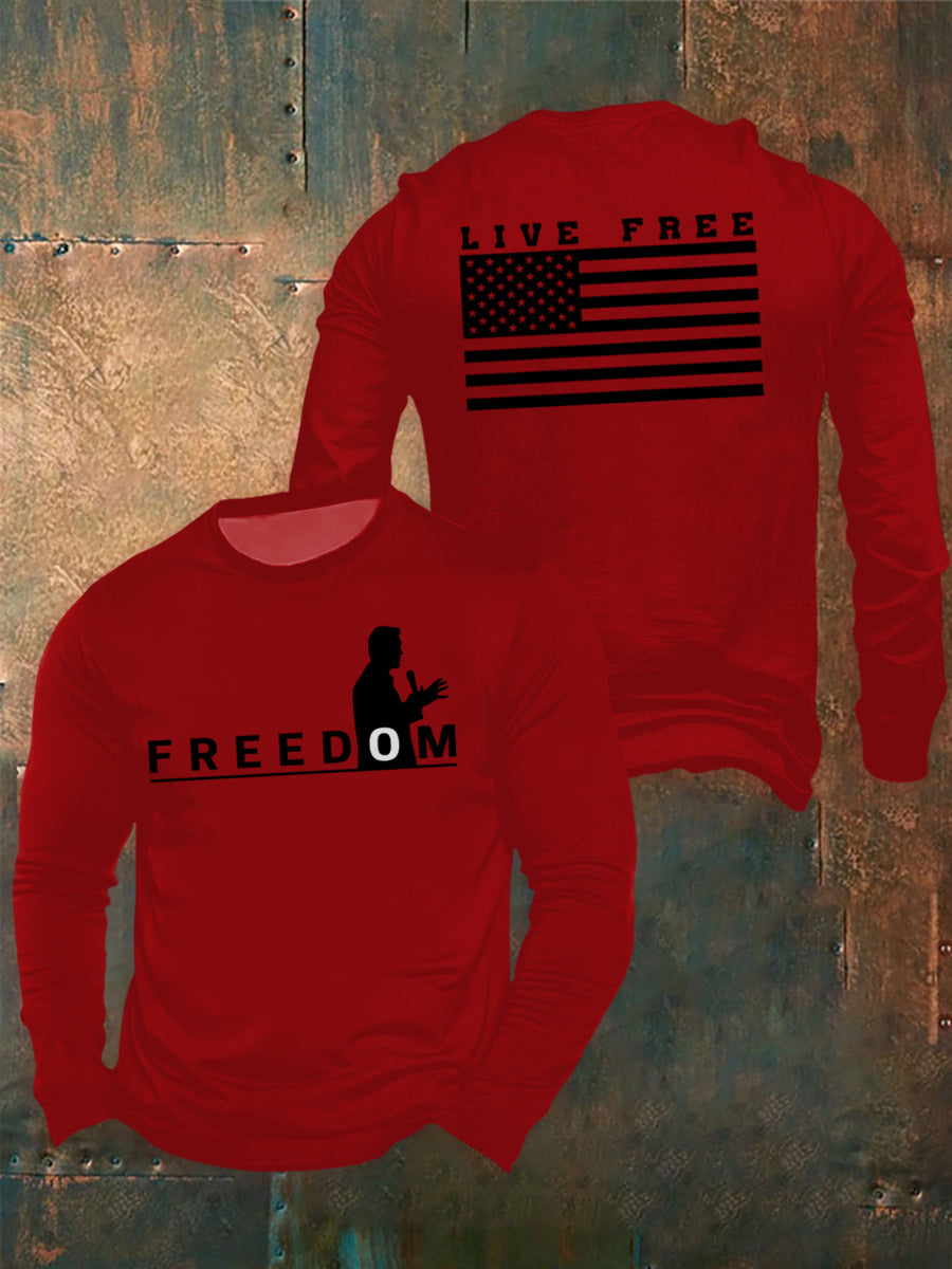 Men's Freedom Live Free Print long sleeve round neck T-shirt