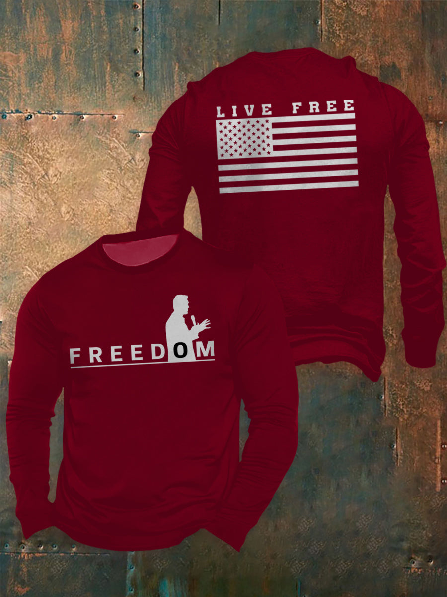 Men's Freedom Live Free Print long sleeve round neck T-shirt