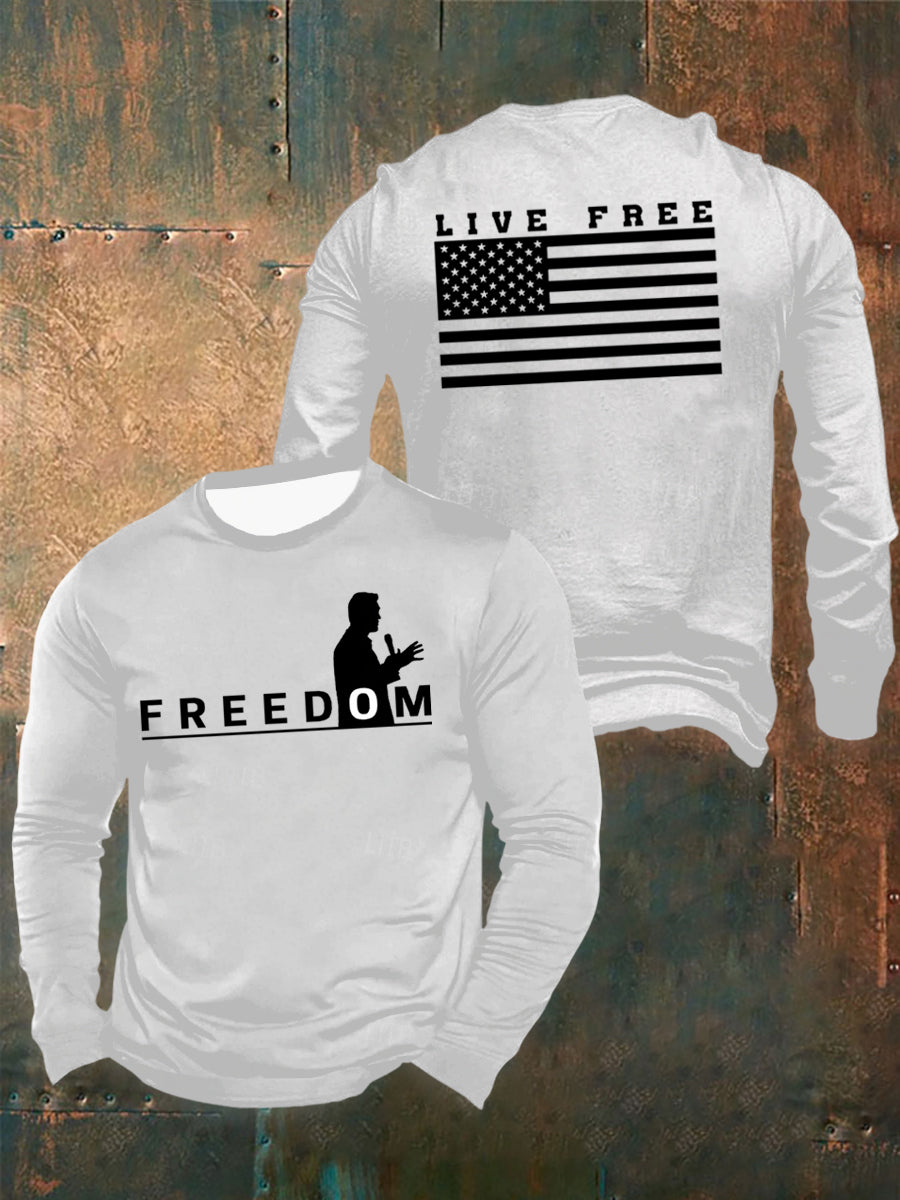 Men's Freedom Live Free Print long sleeve round neck T-shirt
