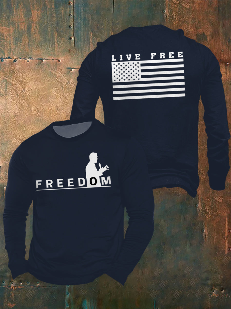 Men's Freedom Live Free Print long sleeve round neck T-shirt
