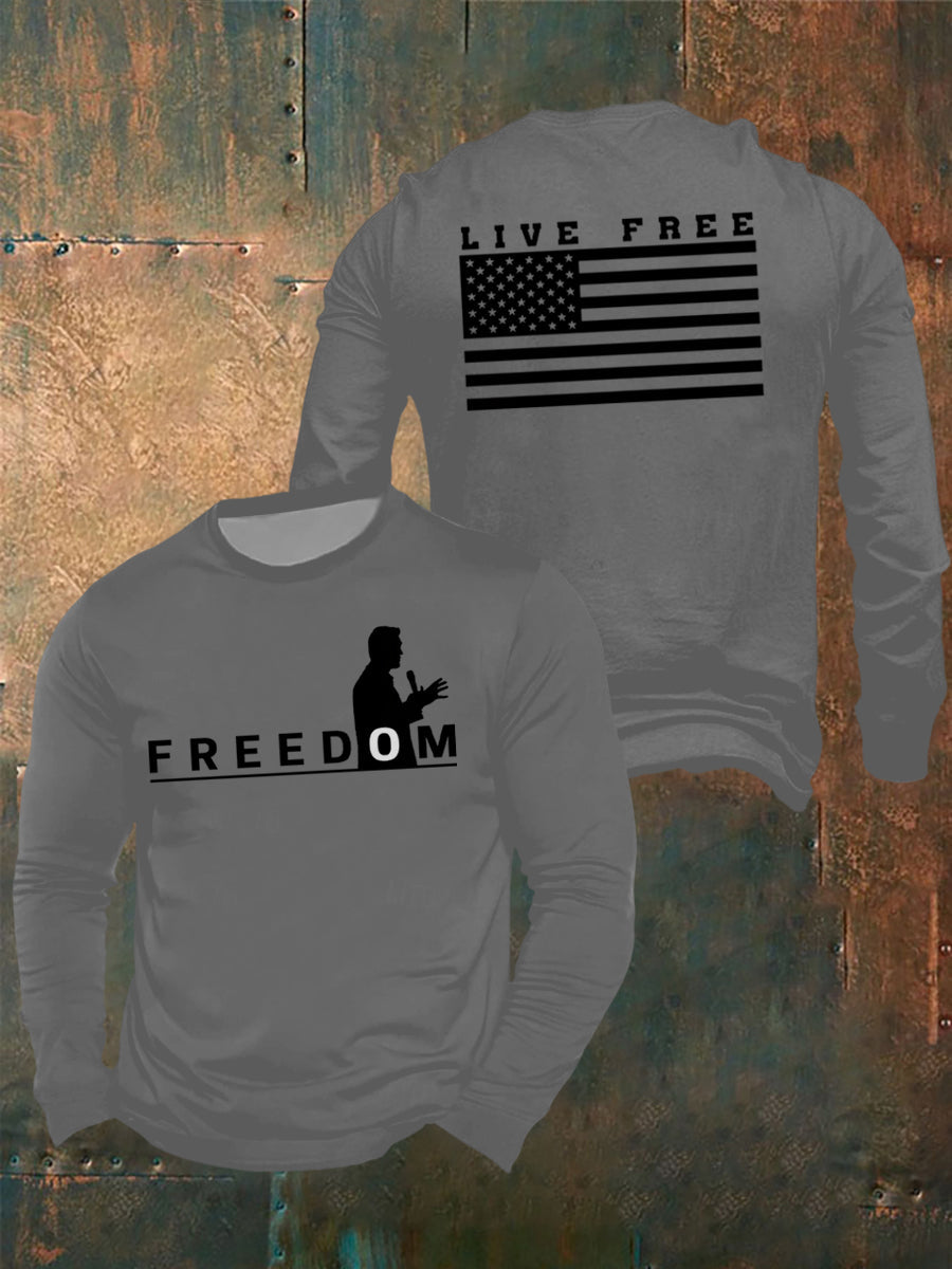 Men's Freedom Live Free Print long sleeve round neck T-shirt