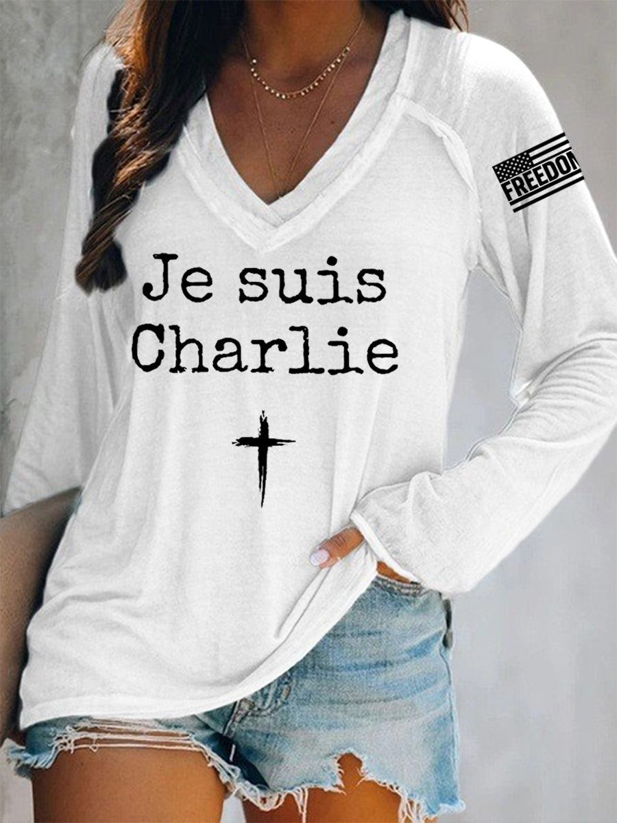 Women's Je Suis Charlie A True Patriot R.I.P Charlie Kirk Long-Sleeve T-Shirt