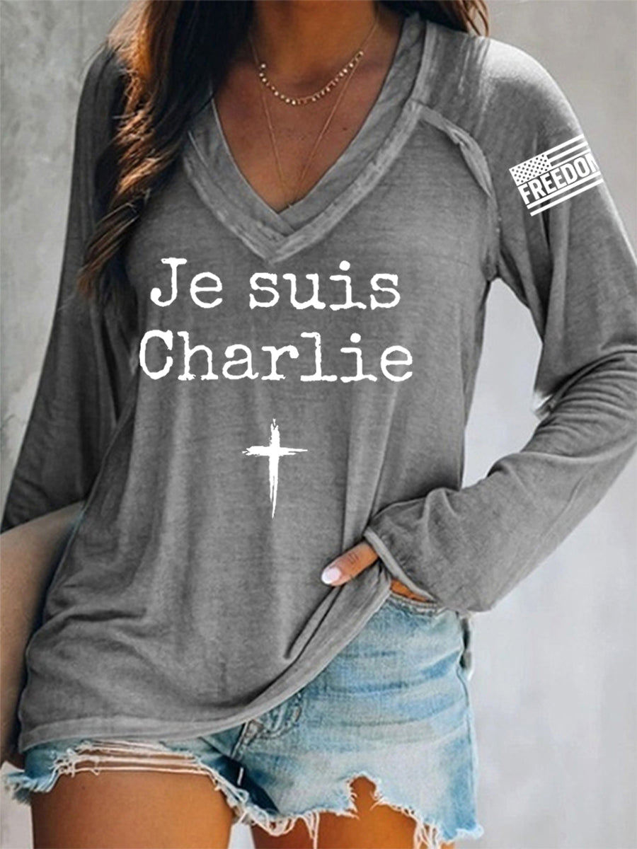 Women's Je Suis Charlie A True Patriot R.I.P Charlie Kirk Long-Sleeve T-Shirt
