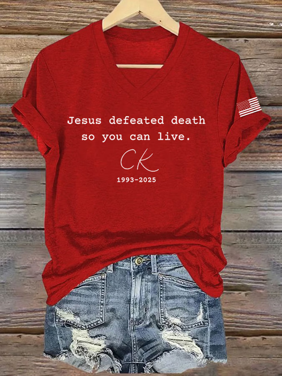 Women's Jesus Defeated Death, So You Can Live R.I.P Charlie Kirk Short Sleeve T-Shirt