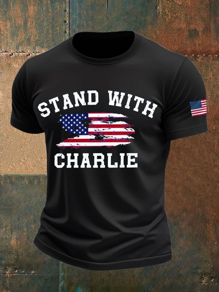 Men's Charlie Kirk imitation cotton short-sleeved T-shirt
