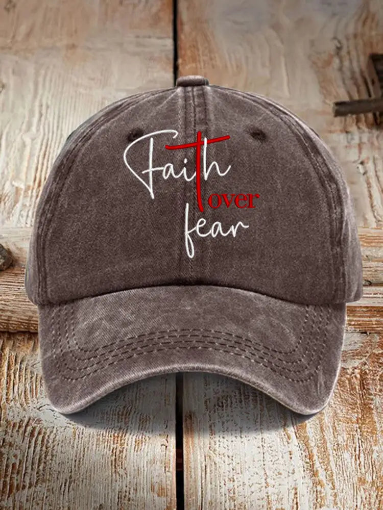 Unisex Fear Over Fear Print Hat Coffee / JM