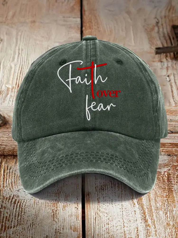 Unisex Fear Over Fear Print Hat Dark Green / JM