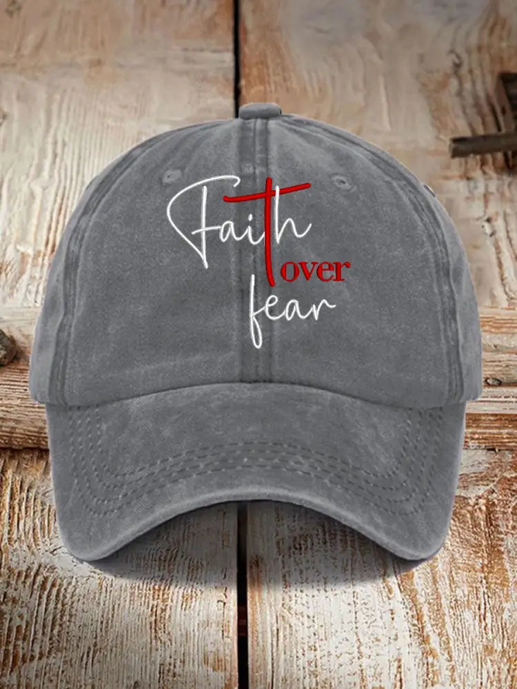 Unisex Fear Over Fear Print Hat Light Gray / JM