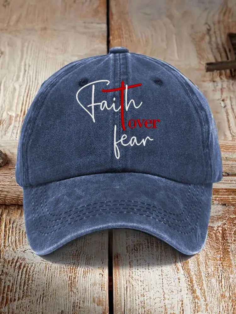 Unisex Fear Over Fear Print Hat Navy Blue / JM