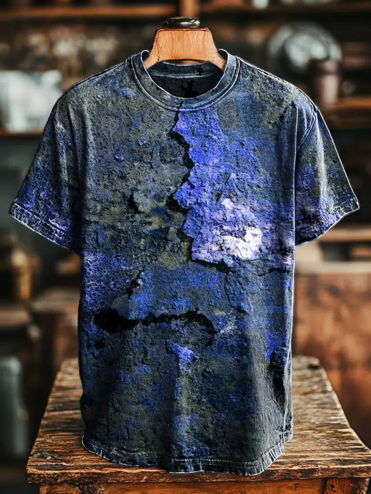 Unisex Retro Aged Rust Printed Casual Loose Short Sleeve T-Shirt Royal Blue / S